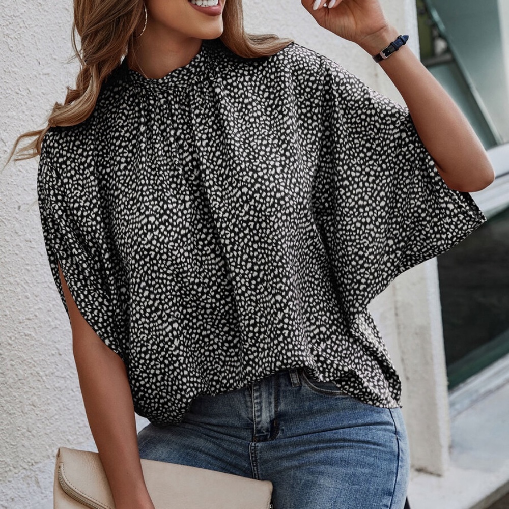 Boho Leopard Print Batwing Sleeve Blouse - Picture 3 of 5